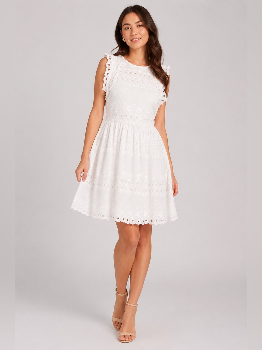 🌺 Kate Spade New York White Eyelet Embroidered Fit & Flare Dress
